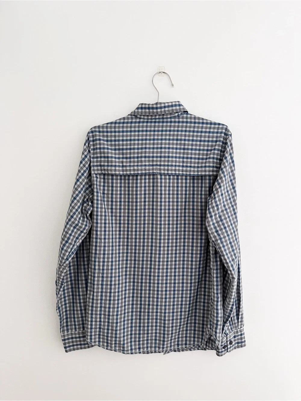 The North Face Plaid Shirt Button Down Gray Blue Plaid Outdoor Men's Size S